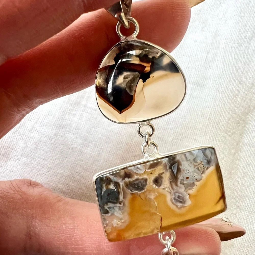 925 Montana Moss Agate Long Cleavage Pendant Necklace